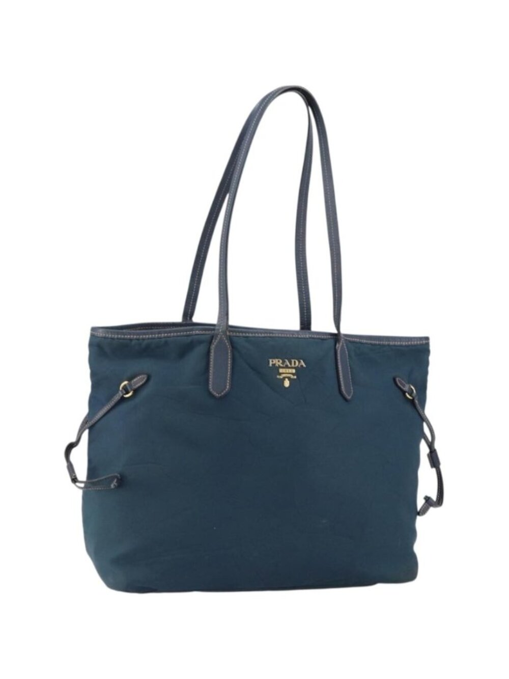 PRADA Tote Bag Nylon Navy Gold